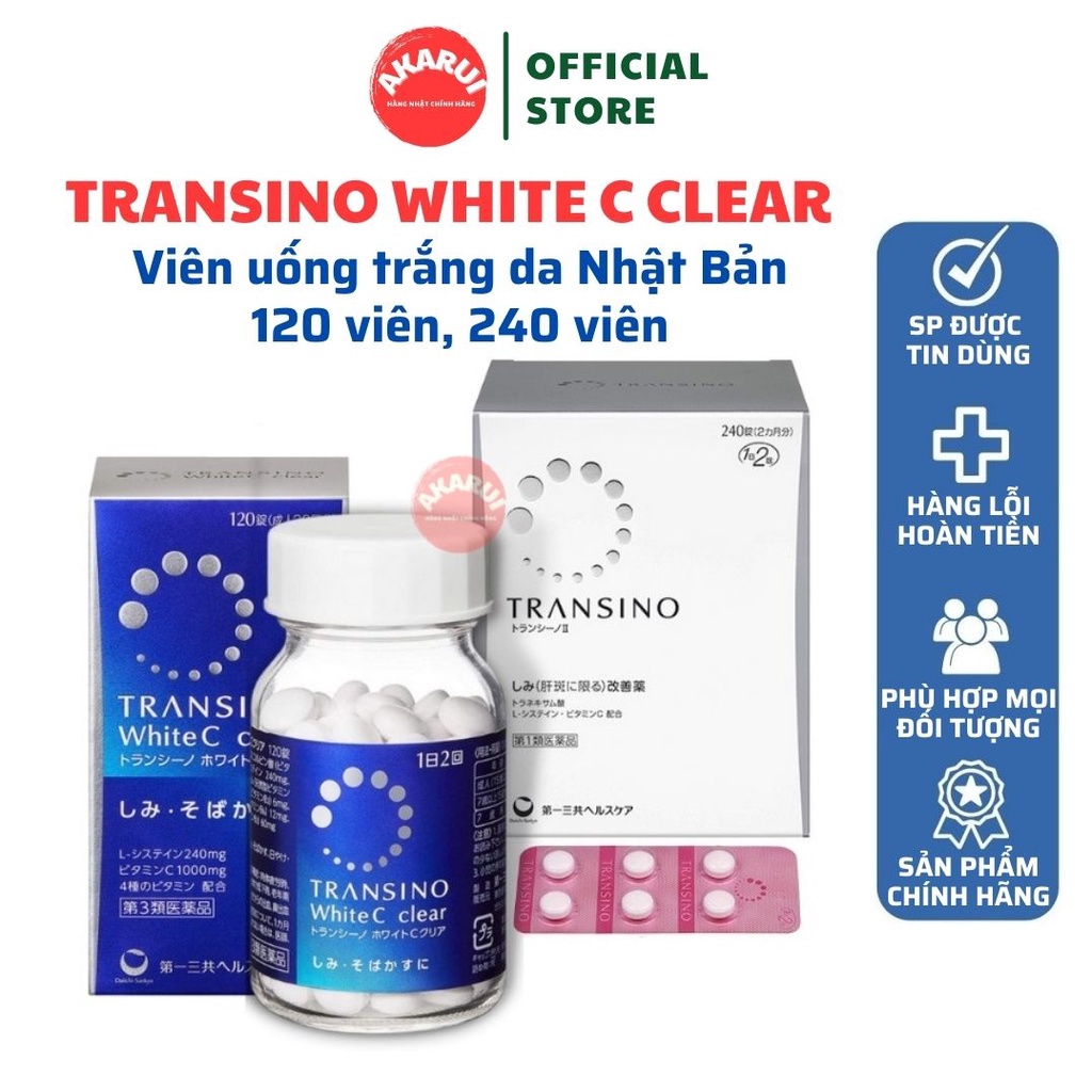 Viên uống trắng da Transino White C Clear Nhật Bản 120 viên, 240 viên