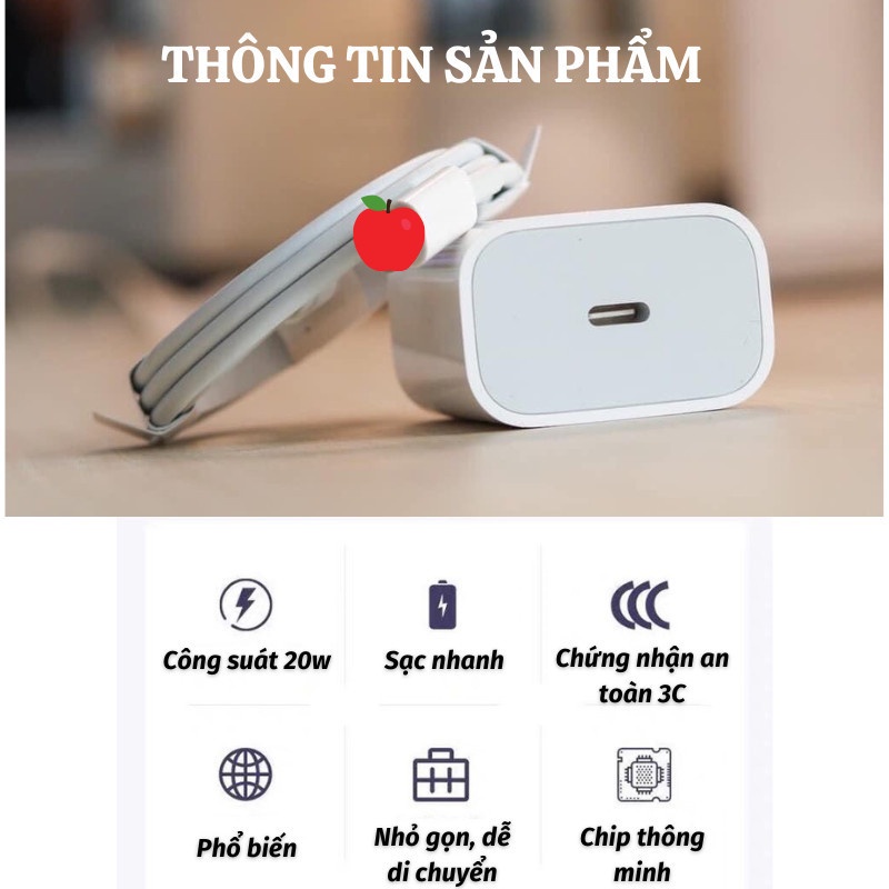 Củ Sạc Nhanh 20W Cáp Sạc Type C Cho Điện Thoại Máy Tính Bảng Tai Nghe Đèn Rọi Ray Asaki