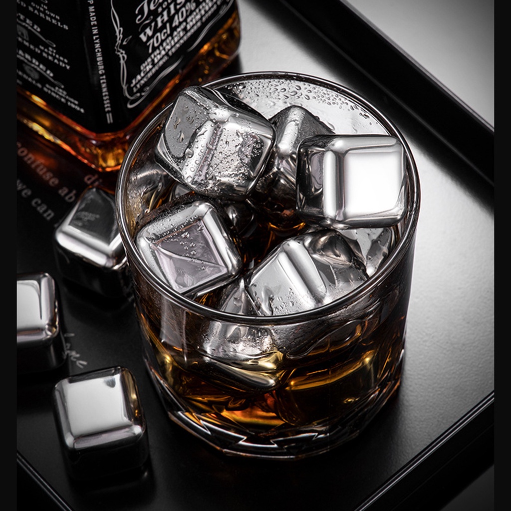 <biuboom> 1 Set Ice Cubes Anti-deformation Reusable Stainless Steel Quick Cooling Whiskey Chilling Stones for Bar