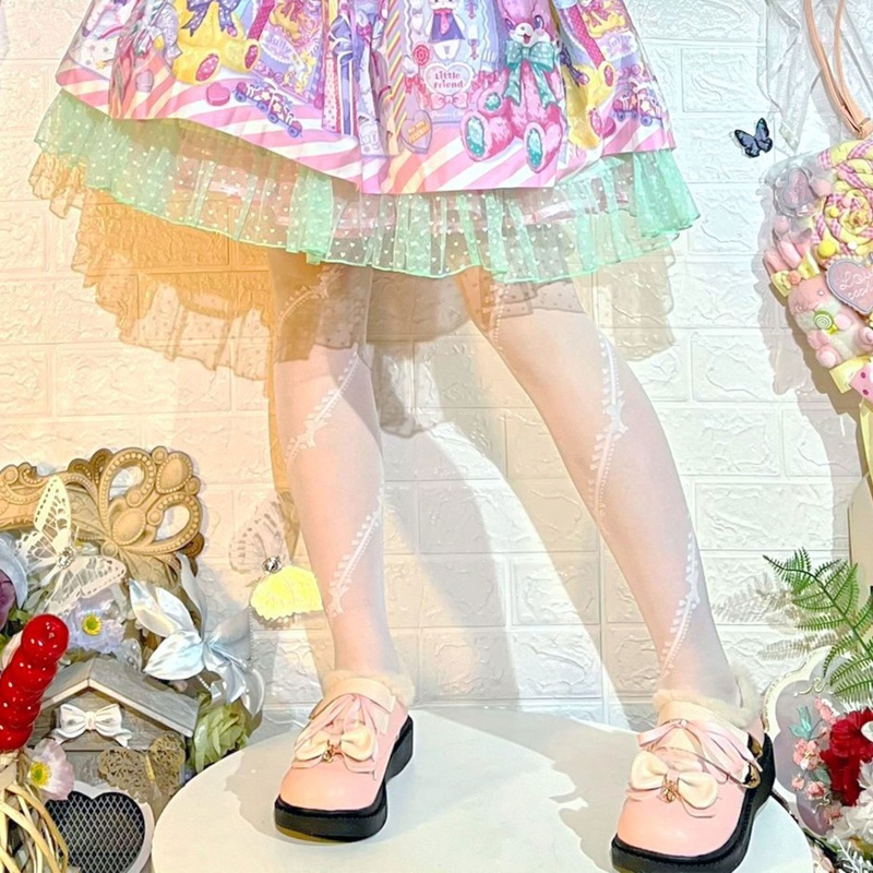 Quần Tất Mỏng Kẻ Sọc Đính Nơ Phong Cách Lolita Thời Trang Mùa Hè Cho Nữ