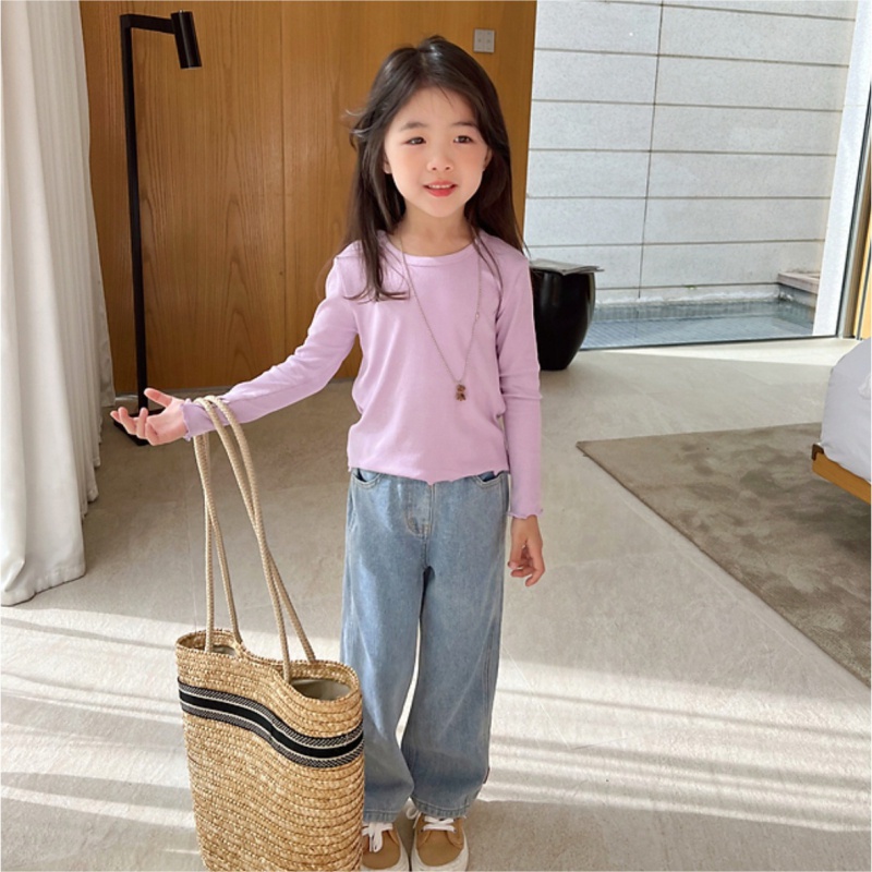 Áo Thun Dài Tay Màu Trơn Phong Cách Mới Cho Bé Gái