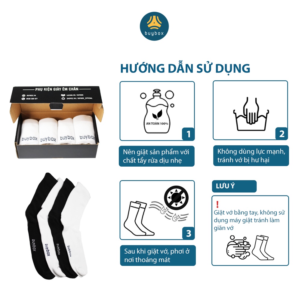 Combo 4 đôi vớ ngắn buybox phong cách unisex, chất liệu cao cấp, thoáng khí, thoải mái khi mang - buybox - BBPK214