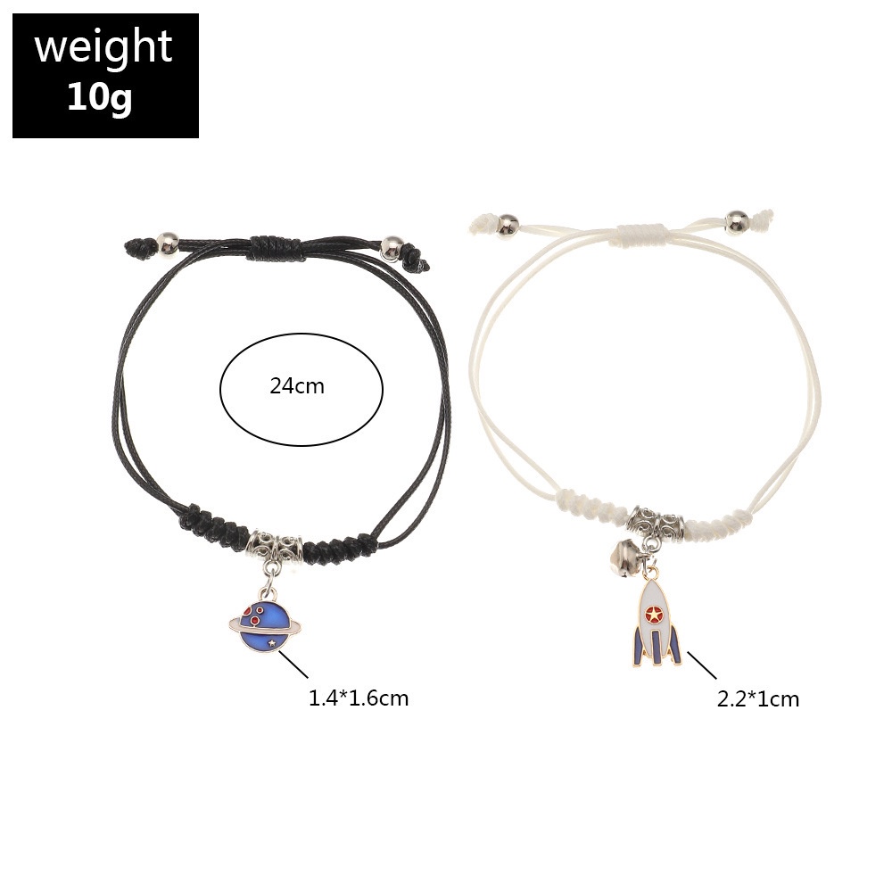 Bộ 2 chiếc vòng tay tình bạn bện dây mặt phi hành gia điều chỉnh được thân thiện với môi trường dành cho các cặp đôi