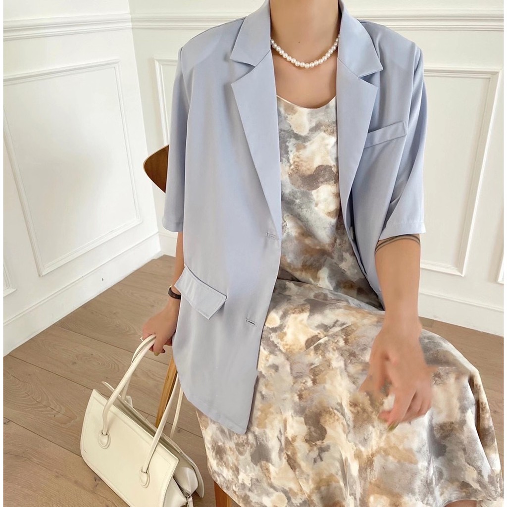 Blazer cộc tay cúc trắng cao cấp 41909 CHERRYCOCO