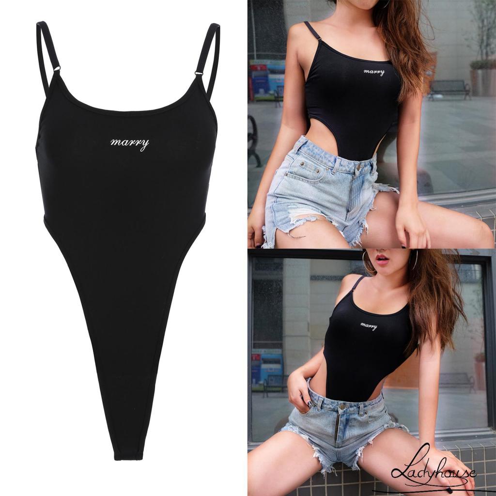 LDD-Women Sexy Close-fitting Bodysuit, Black Letters Printed Pattern Boat Neck Sleeveless One-piece | BigBuy360 - bigbuy360.vn