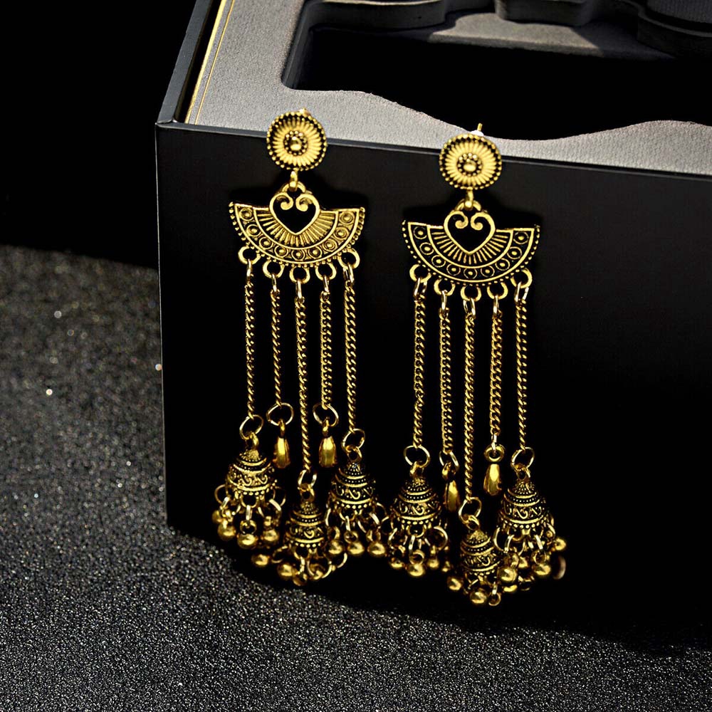 Bông tai hợp kim hình chuông mxgoods jhumka chuông phong cách Ấn Độ