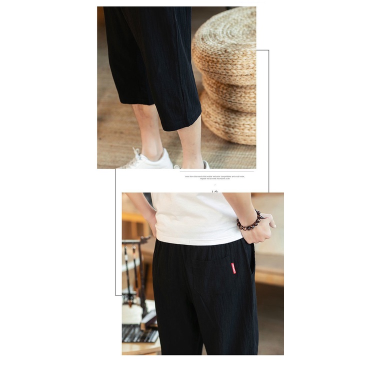 Quần Lửng Cotton Lanh Ống Rộng Phong Cách Trung Hoa Thời Trang Đi Biển Cho Nam