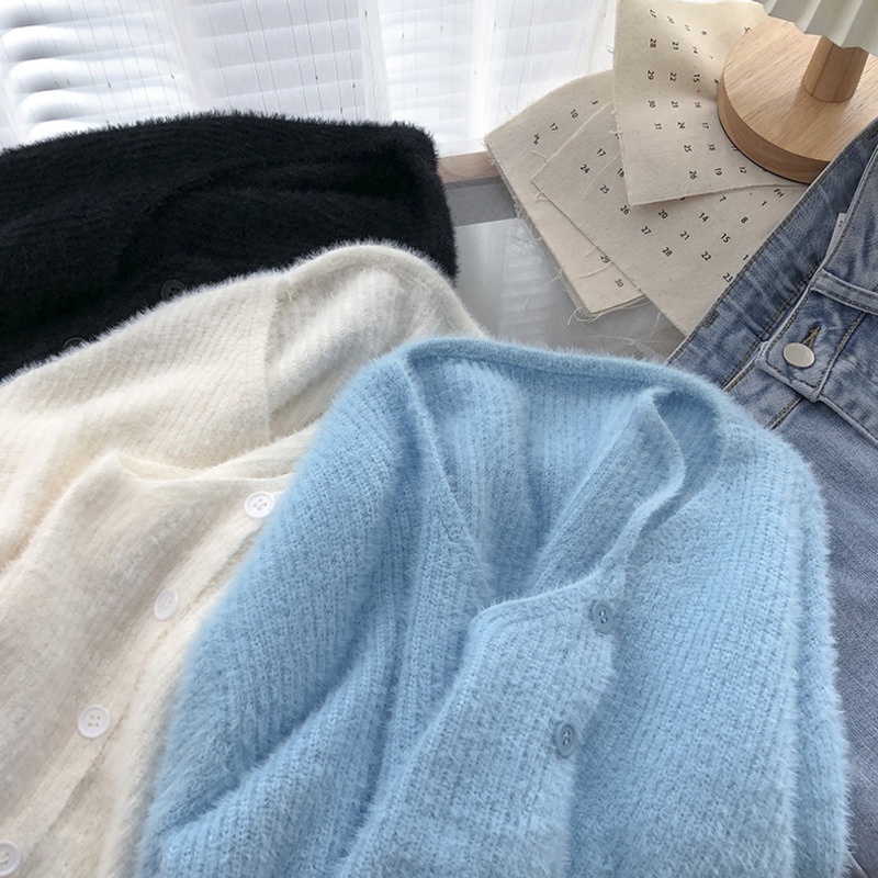 Áo len tay dài cổ chữ V dáng ôm phong cách Hàn Quốc thời trang