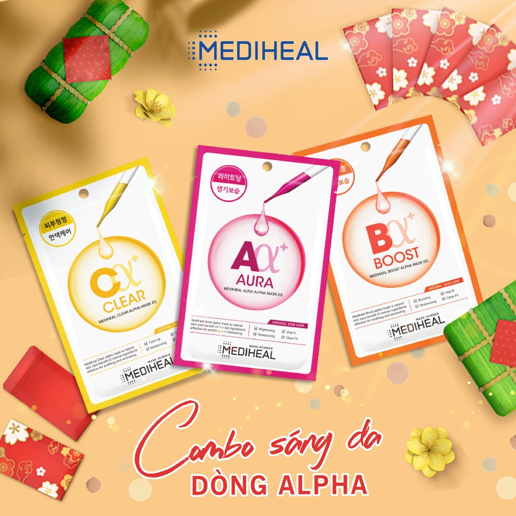 Combo 5 Mặt Nạ Giúp Cấp Ẩm, Mờ Thâm Sạm Mediheal Aura Alpha Mask Ex 23ml x 5