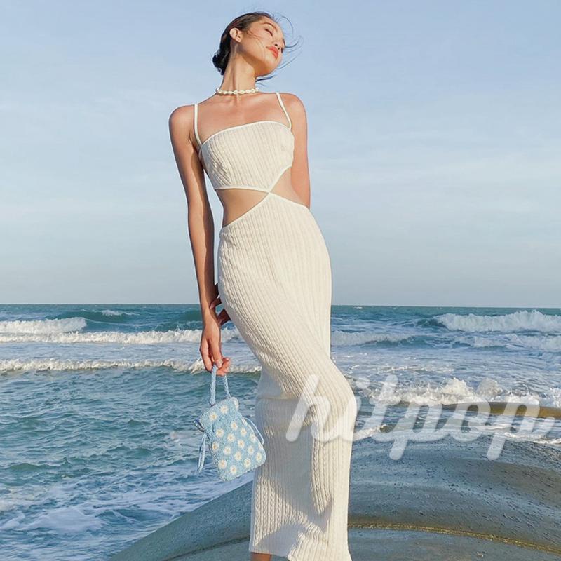 Đầm Dài Hai Dây Ôm Dáng Màu Sắc Đơn Giản Cho Nữ