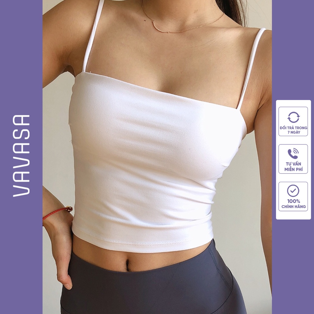 Áo 2 dây ngang ngực Croptop cotton 1 lớp thun ống ôm body dây sợi bún VAVASA AD02