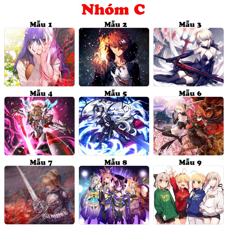 &lt;27 mẫu&gt;Lót chuột máy tính Anime Fate Grand Order cỡ bàn di chuột lớn 20x24cm chất liệu mouse pad cao su