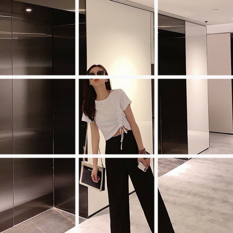 Áo thun nữ  croptop dây rút thun lạnh trơn nhiều màu,áo baby tee ZR_hàng xuất