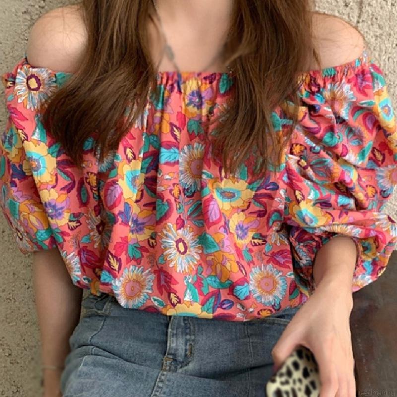 Áo Kiểu Chất Chiffon Tay Ngắn Hoạ Tiết Hoa Thiết Kế Thanh Lịch | BigBuy360 - bigbuy360.vn