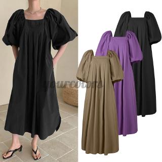Đầm nữ ngắn tay cổ vuông xếp ly thời trang