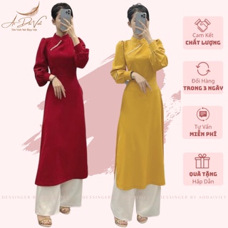 Áo Dài Cách Tân Vai  Bồng Màu Đỏ + Vàng Vải tafta cao cấp