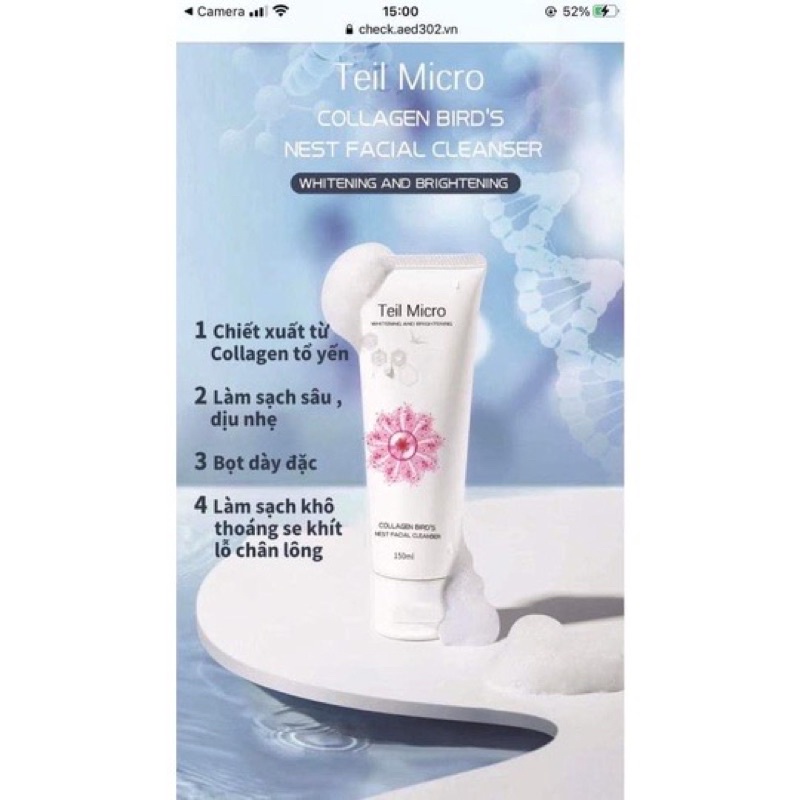 Sữa Rửa Mặt Collagen Bird's Nest Facial Cleanser Teil Micro 120ml