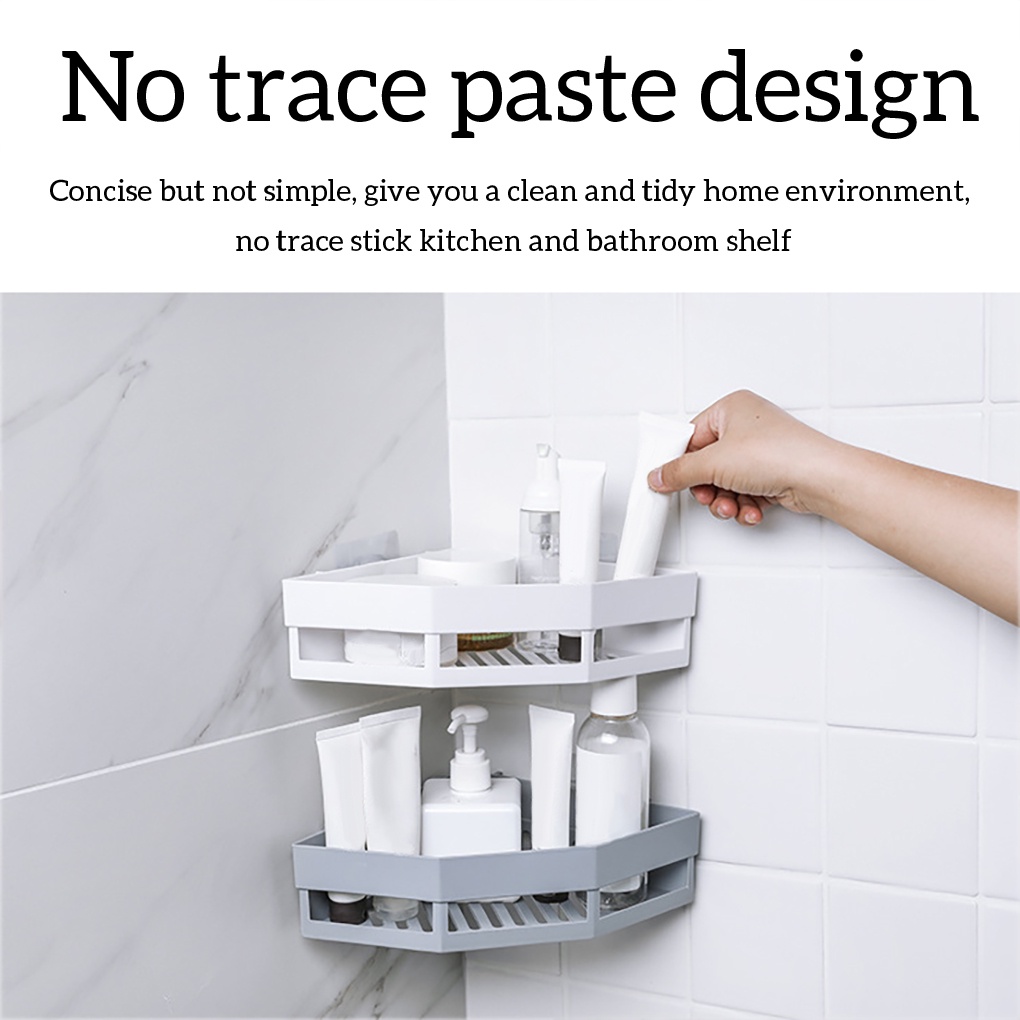 TM-Bathroom Corner Storage Rack Holder Self Adhesive Wall Mounted Shampoo Shower Basket Washing Shelf