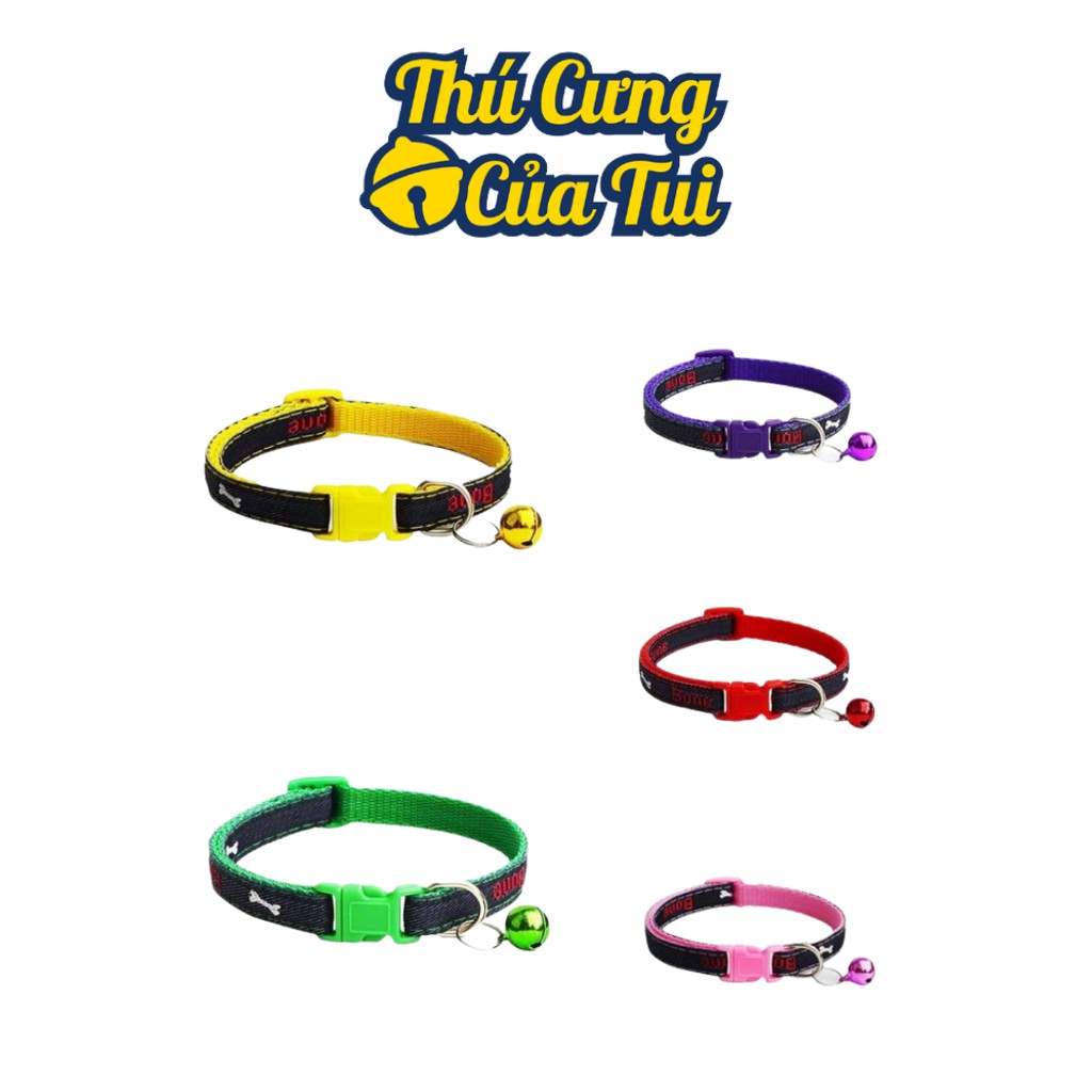 Vòng Cổ Jean Hình Xương Có Lục Lạc Cho Thú Cưng Chó Mèo Dưới 5kg - Thú Cưng Của Tui