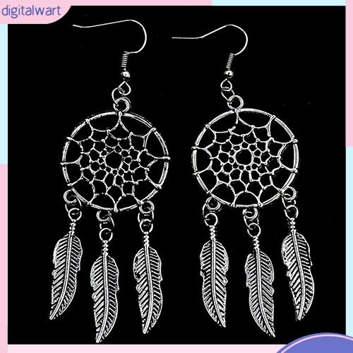 Đôi khuyên tai thiết kế dreamcatcher đính lông vũ phong cách Bohemian cá tính sang trọng dành cho nữ