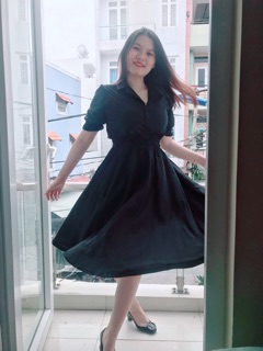 Váy Cho Con Bú Cổ Sơ Mi Đen