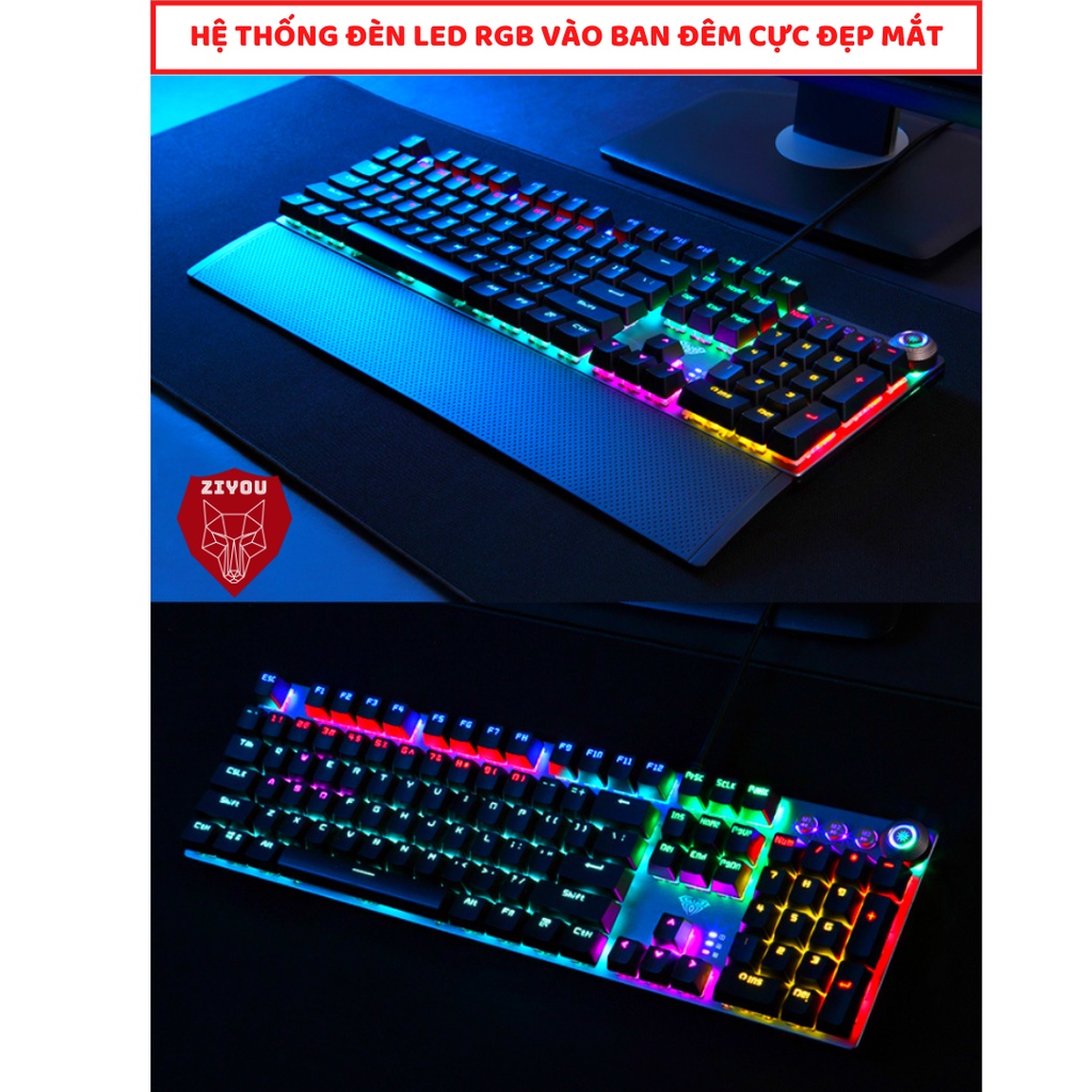 Bàn phím cơ gaming ZIYOU FZ508 có 22 chế độ led RGB cực đẹp, tặng kèm kê tay, sử dụng cho máy tính, pc, laptop