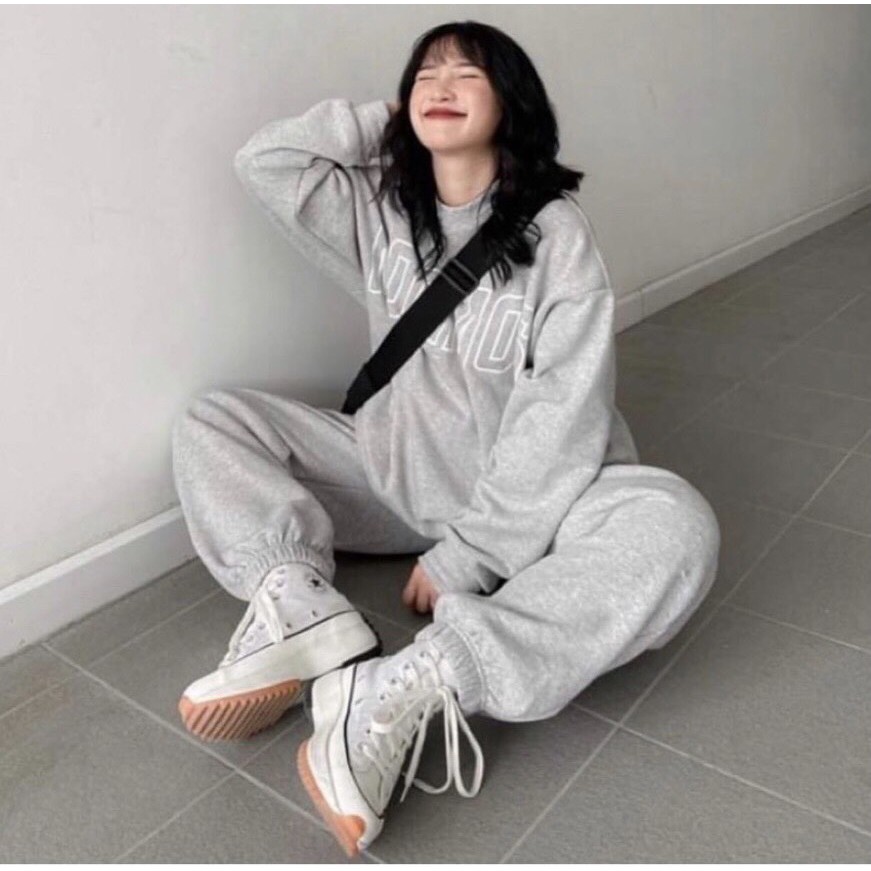 Set Nỉ Nữ cosmos ⚡ Casper.Store | FREESHIP | ⚡ Bộ quần suông áo dài tay form rộng thiết kế đơn giản