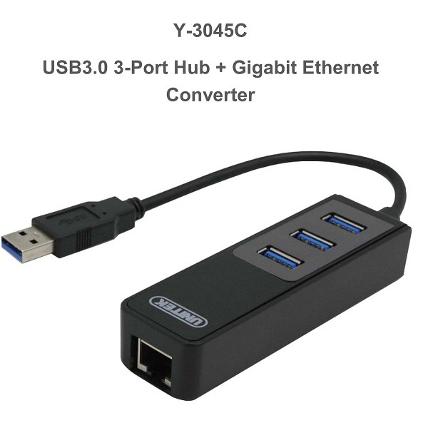 hUB usb 3P 3.0 + LAN UNITEK Y 3045C . BỘ CHIA USB 1 RA 3 CỔNG 3.0 + 1 CỔNG LAN UNITEK Y 3045C