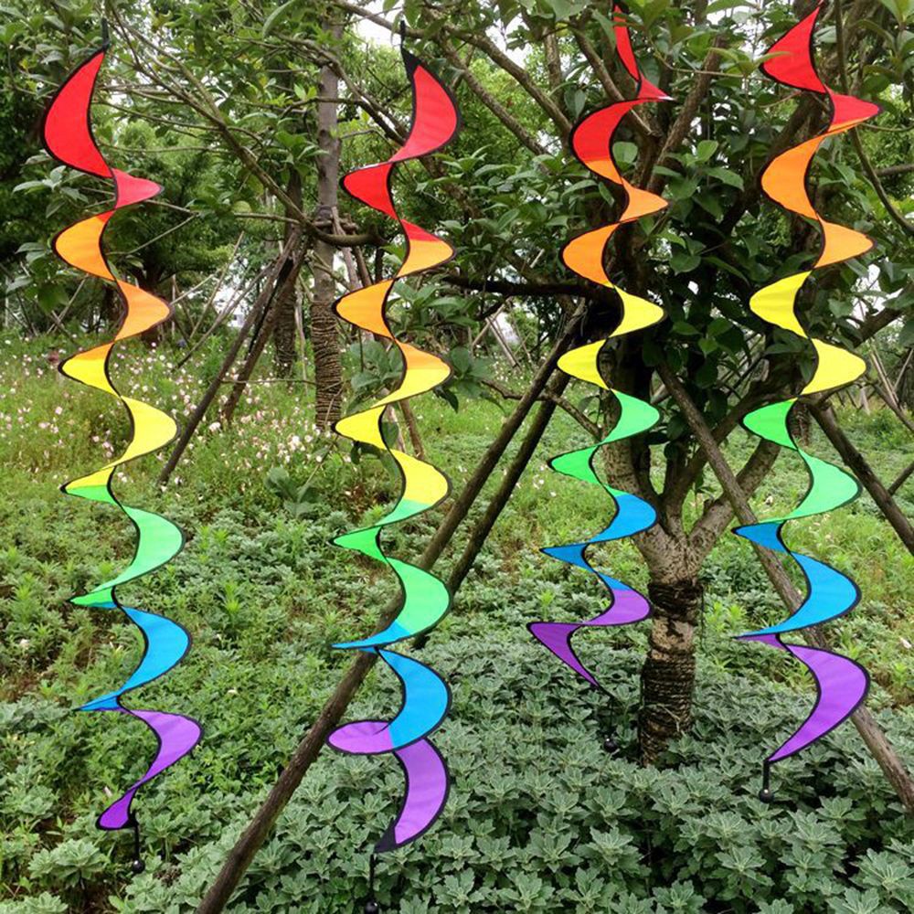 LUCKY 57 inches Foldable Rainbow Curlie 3D Wind Twister Wind Spinner Yard Art Colorful Hanging Wind Chime Indoor Decorations Outdoor Decor Bird Scarer