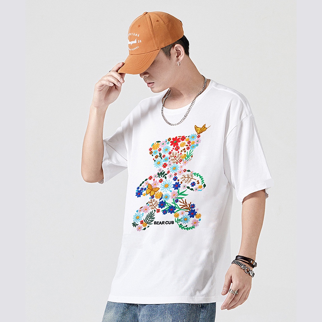 Áo thun tay lỡ AMIHOUSE gấu hoa unisex