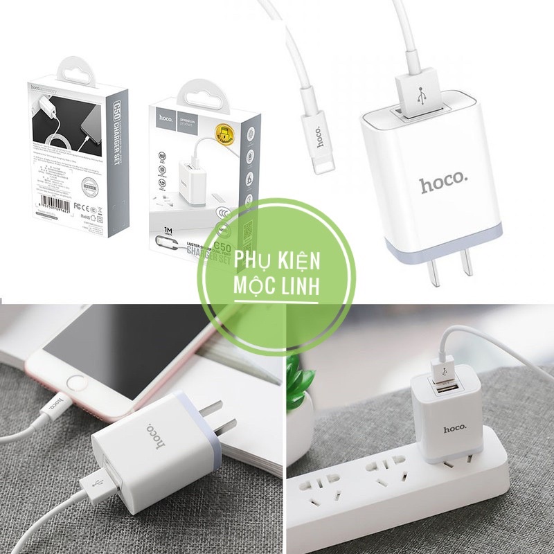 CHÍNH HÃNG HOCO Bộ củ cáp sạc nhanh 2 cổng HOCO C50 max 2.4A - Chính hãng - Bảo vệ dòng điện