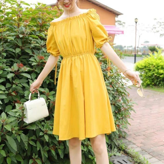 Đầm Nữ Lệch Vai Chít Eo Bèo