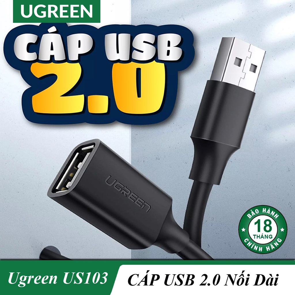 Cáp USB 2.0 nối dài  chính hãng Ugreen US103 cao cấp