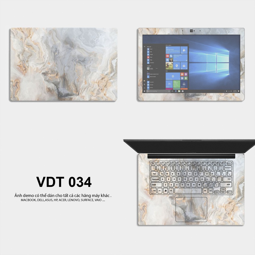 Bộ skin dán laptop mẫu Vân Đá / Có mẫu decal dán cho tất cả các hãng máy tính