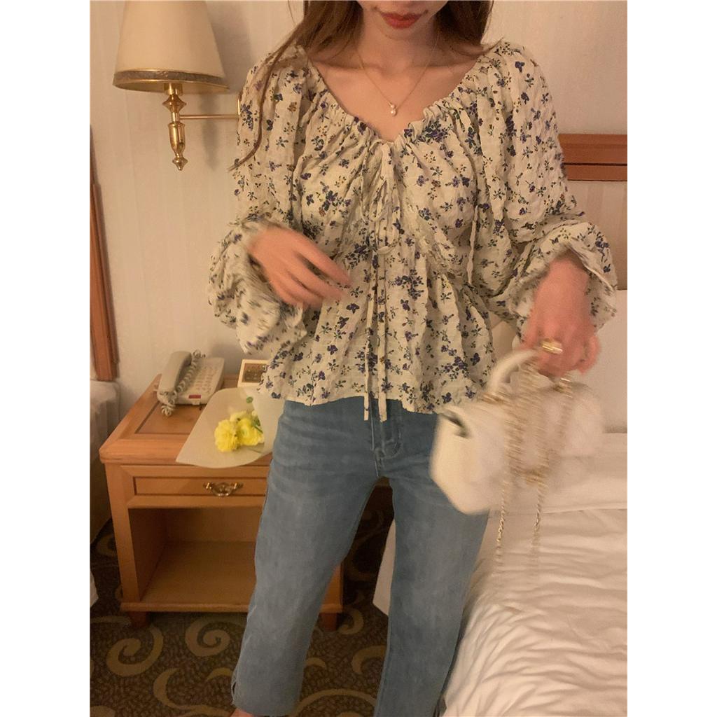 Áo Voan Hoa Cổ Thấp Dài Tay Thời Trang Pháp Quý Phái 62202 2 Màu