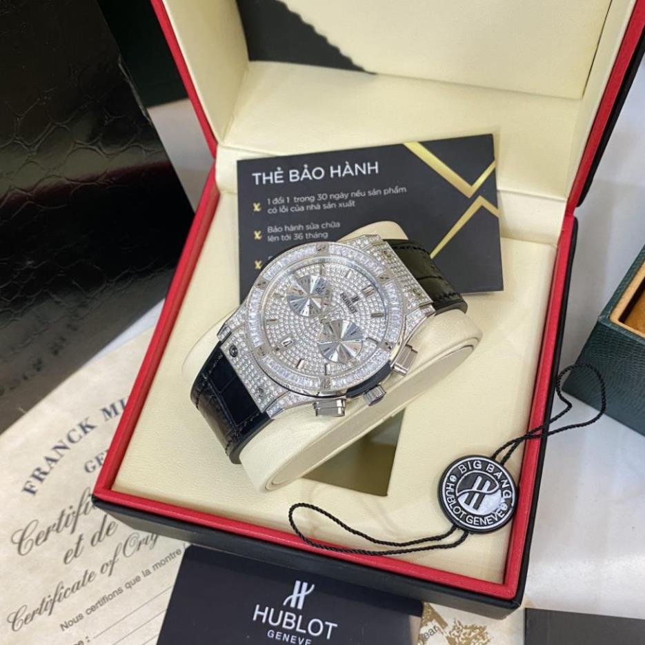 Đồng hồ nam Hublot size 42 đính đá cao cấp dây cao su chống nước DH208 shopmau