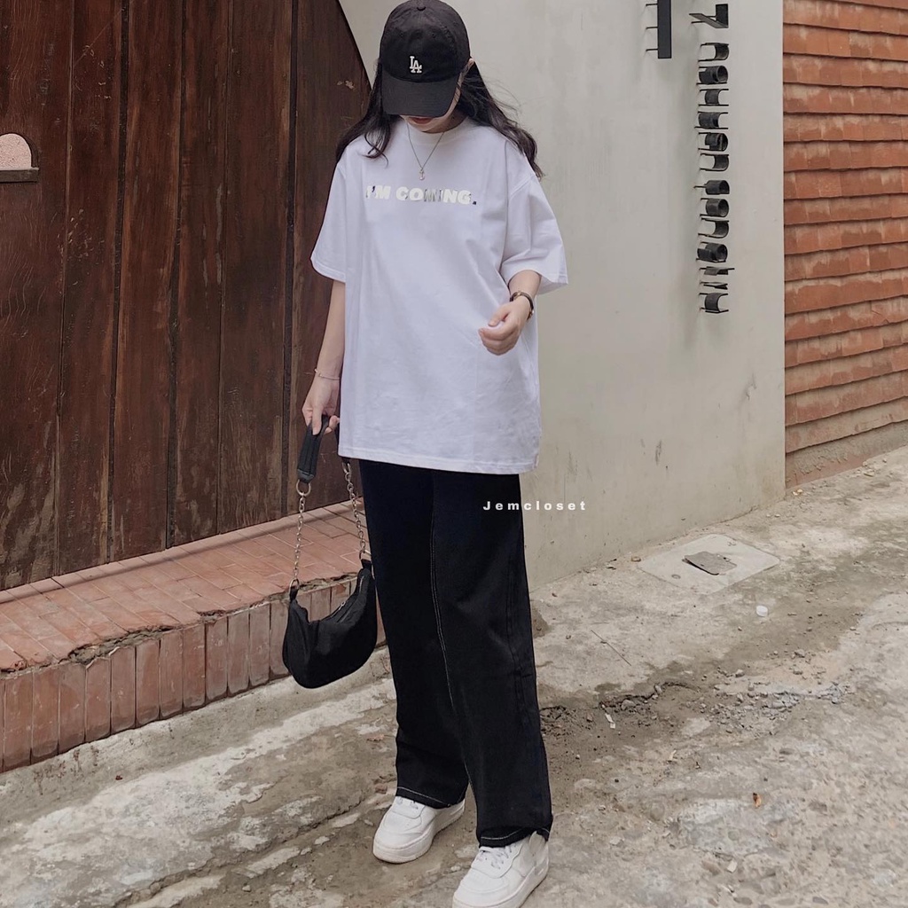 Quần Jeans Nữ Ống Đứng JEM CLOSET Cá Tính Quần Bò Ống Rộng JEON Chỉ Viền Style Năng Động Có Ba Màu Be Trắng Đen 2729
