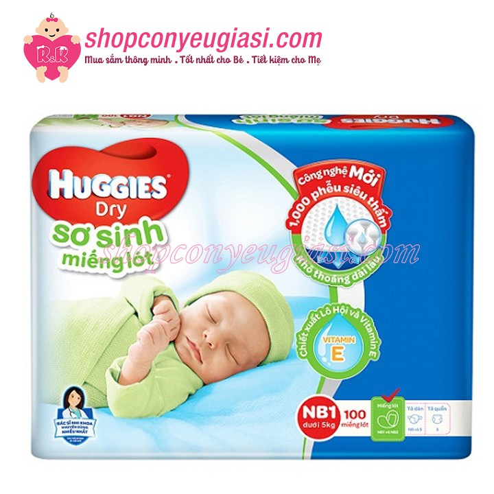 Miếng Lót Sơ Sinh Huggies Dry Newborn 1-100 (100 Miếng)