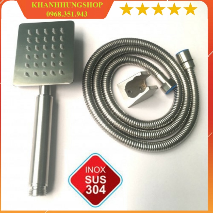 Tay sen tắm,vòi hoa sen chất liệu inox 304 gồm tay sen vuông,dây sen inox,đế cài đúc,mua theo phân loại