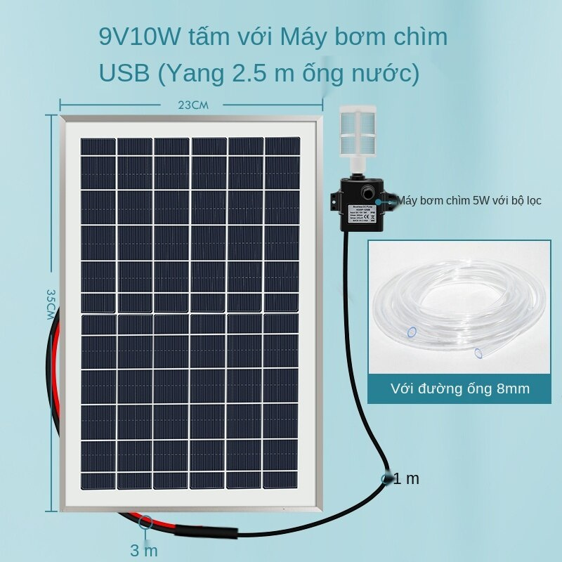 Máy bơm nước usb năng lượng mặt trời, bộ lọc bể cá rùa nhỏ, chu trình lặn, làm mát, thủy canh, ống dẫn nước tre