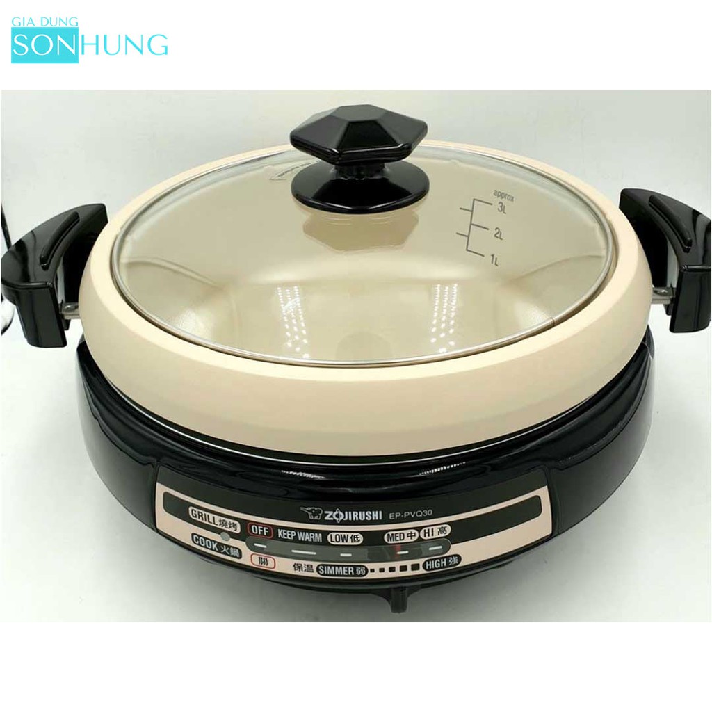 [HÀNG NHẬT]NỒI LẨU NƯỚNG ĐIỆN 3 TRONG 1 ZOJIRUSHI EP-PVQ30-BA DUNG TÍCH 3.0 LÍT [BẢO HÀNH CHÍNH HÃNG 1 NĂM]