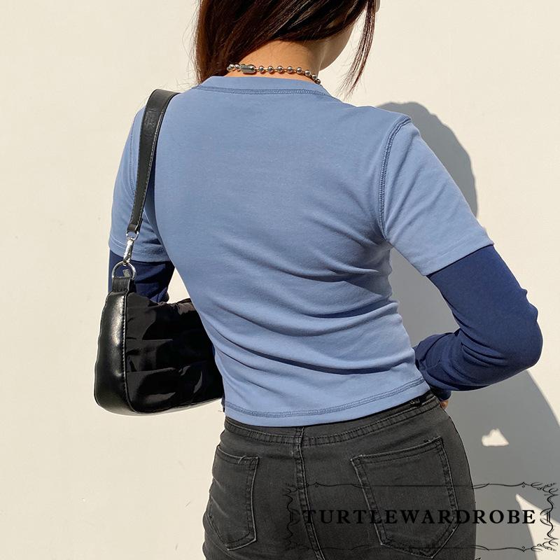 ◕‿◕Women Casual Long Sleeve T-shirt, Blue Round Collar Letters and Floral Printed Pattern Tops