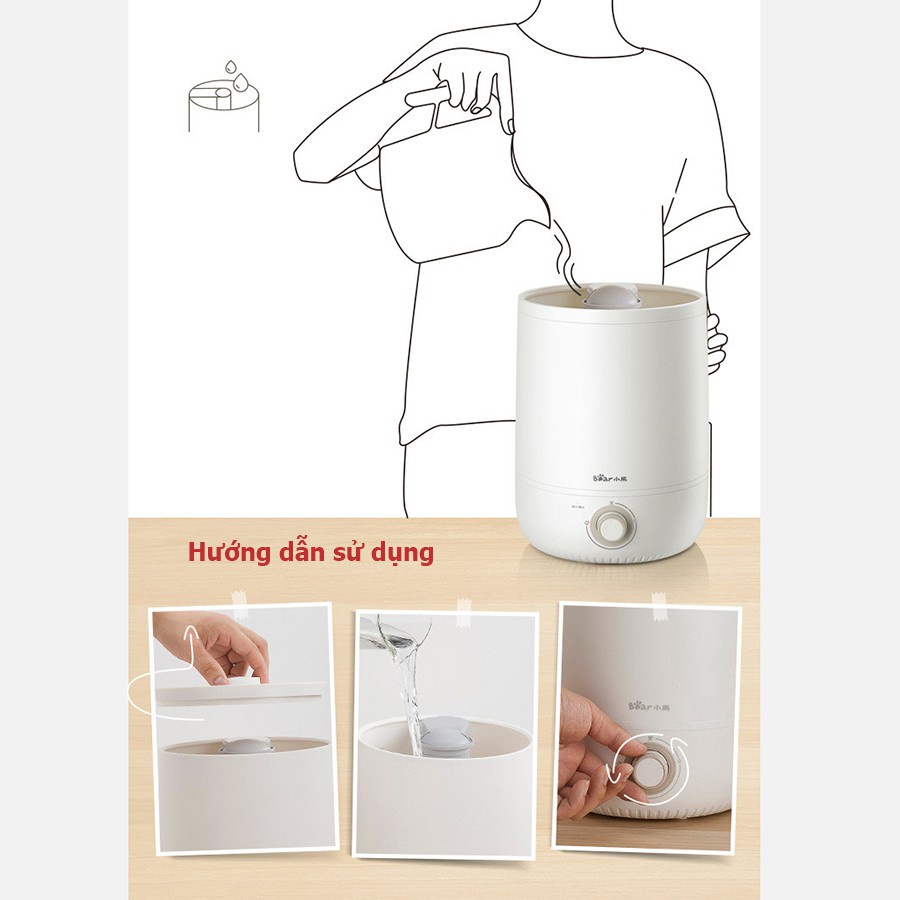 Máy phun sương Bear [Bảo Hành 12T] máy tạo ẩm xông tinh dầu dung tích 4,5L