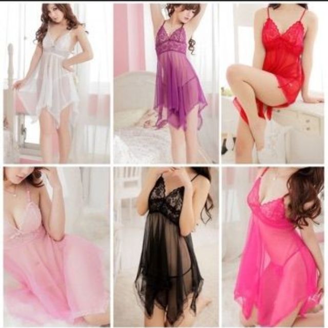 Váy ngủ sexy gợi cảm 🦋 Đầm ngủ xuyên thấu 2 dây kèm quần chip DN03 🦋 | BigBuy360 - bigbuy360.vn