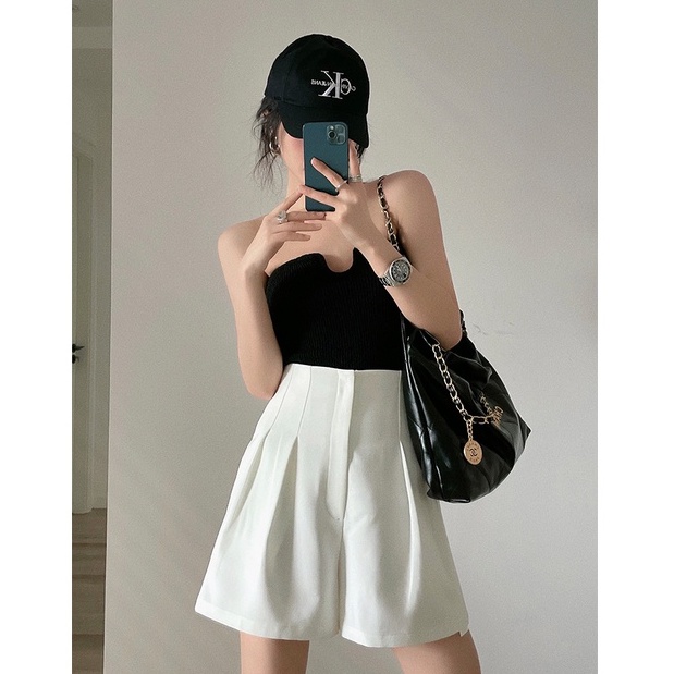 QADCOL Áo Ống Ngắn Dệt Kim Có Thể Mặc Ngoài Mùa Hè Phong Cách Mới