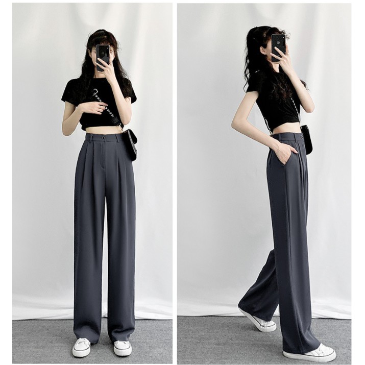 Spring Wide-leg Pants Women High Waist Solid Color Straight Tube Loose Casual Pant Plus Size Mopping Long Trousers