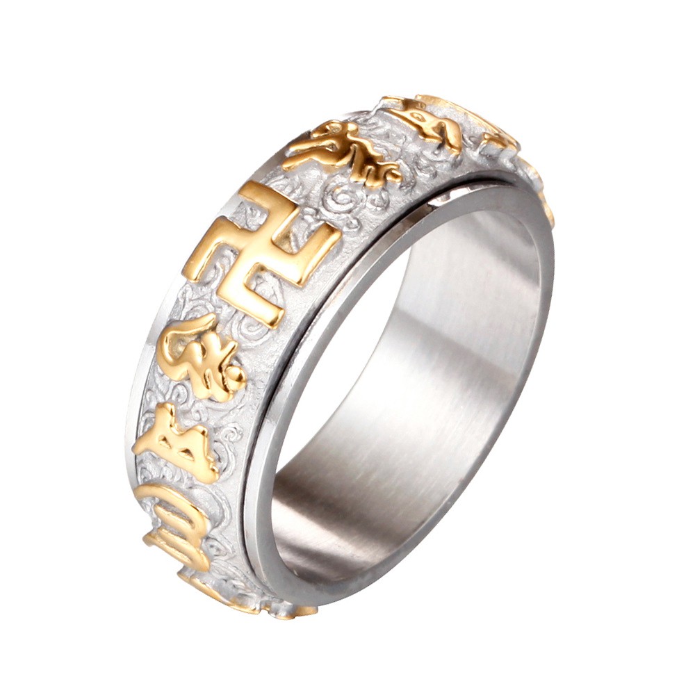 NHẪN OM MANI PADME HUM xoay khắc chữ VẠN - SÁNG BÓNG VĨNH VIỄN KHÔNG ĐEN