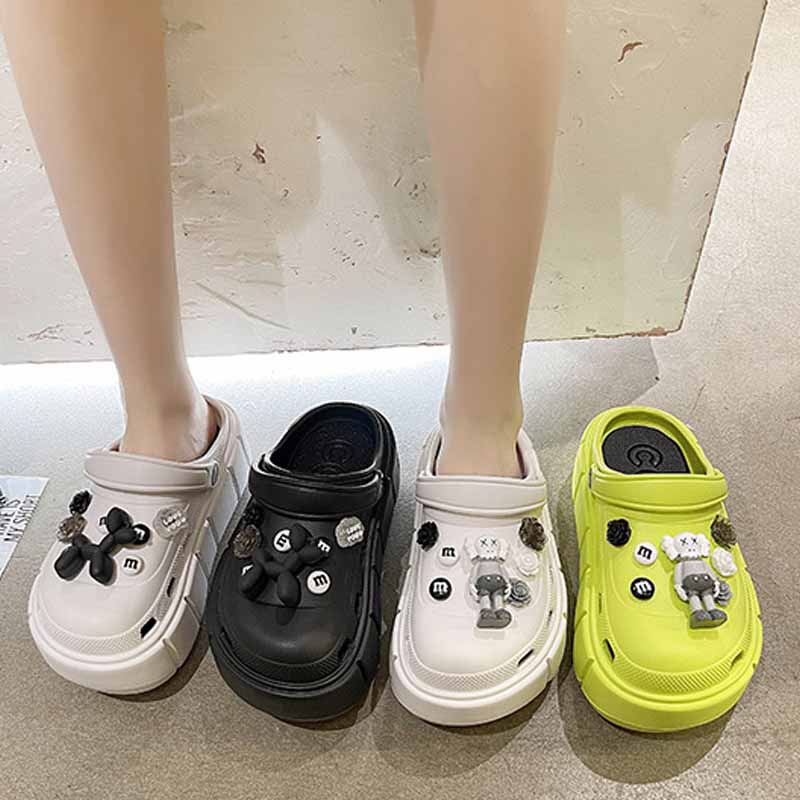 Dép Sục Crocs Đế Cao Hack Chân Đi Mưa Full Phụ Kiện Màu Xanh Trắng Đen