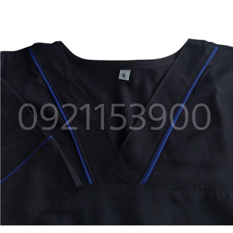 Đồng phục spa màu đen viền xanh bích