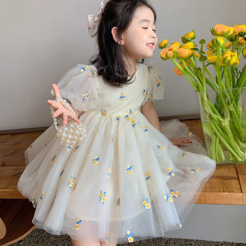 Đầm Công Chúa Phối Lưới Cho Bé Gái